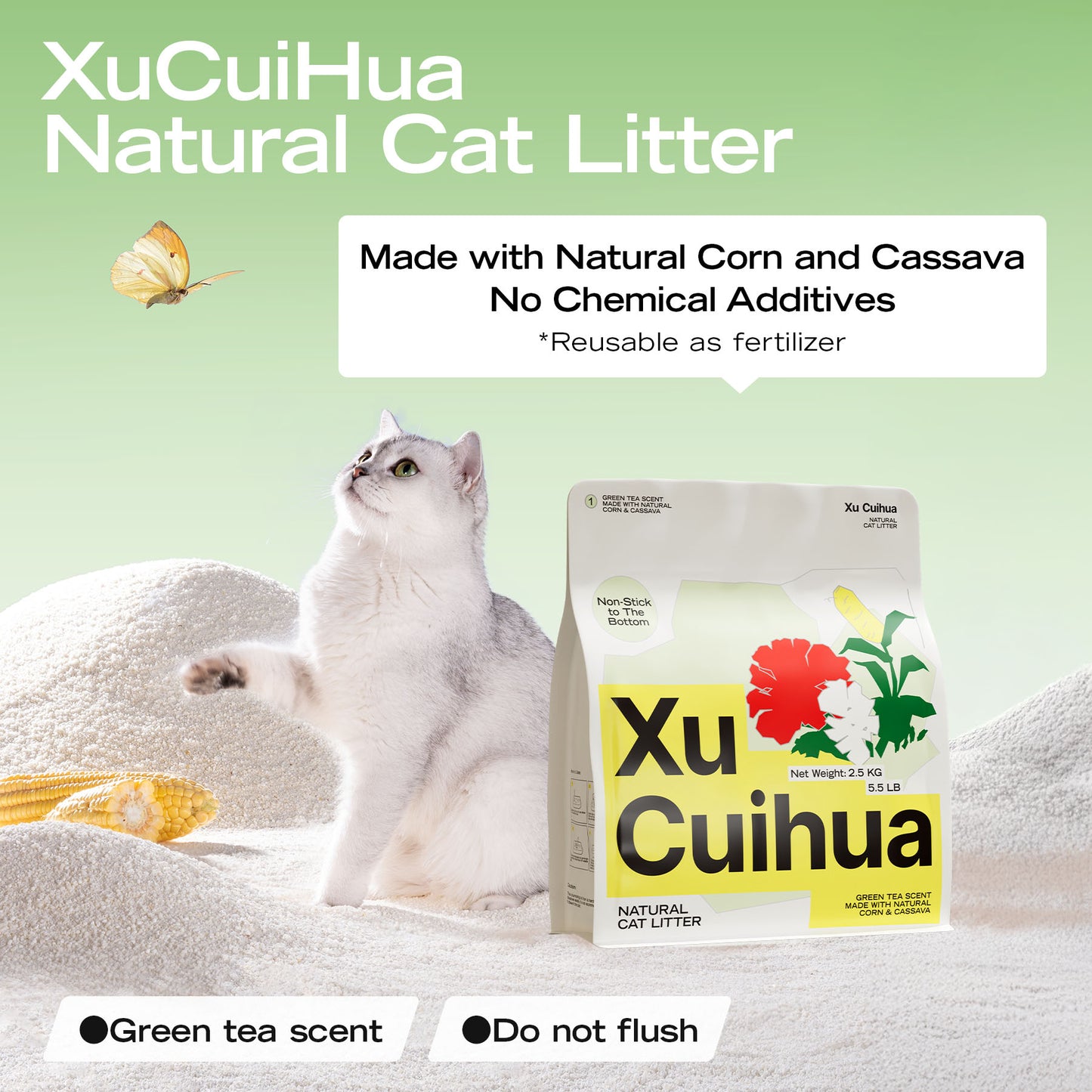 XCH (Xu Cuihua) Natural Cassava Cat Litter – Green Tea Scented 2.5kg