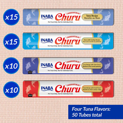 INABA Churu Cat Treat Tuna Seafood Variety Pack 50 Tubes – Creamy Lickable Treat