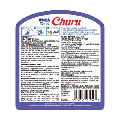 INABA Churu Cat Treat Tuna Seafood Variety Pack 50 Tubes – Creamy Lickable Treat