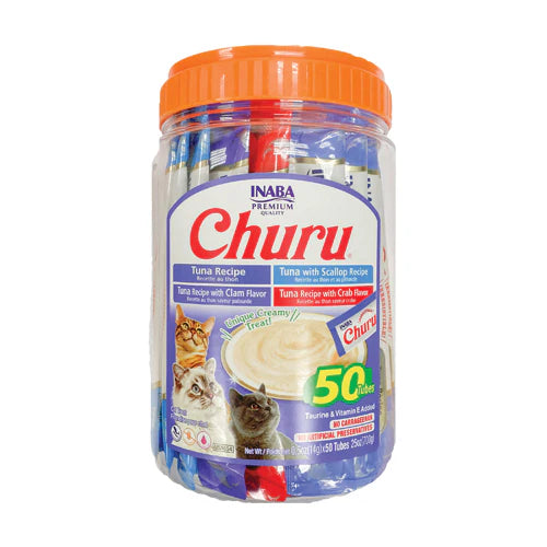 INABA Churu Cat Treat Tuna Seafood Variety Pack 50 Tubes – Creamy Lickable Treat